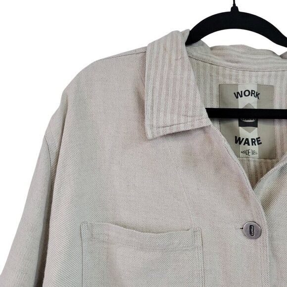 Vintage Chico's 55% Linen 45% Cotton Work Ware Long Line Utility Jacket Sz L (2) - Picture 2 of 13